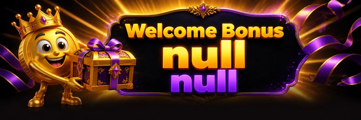 Crowned spinning coin mascot beside a glowing welcome-themed gift chest.